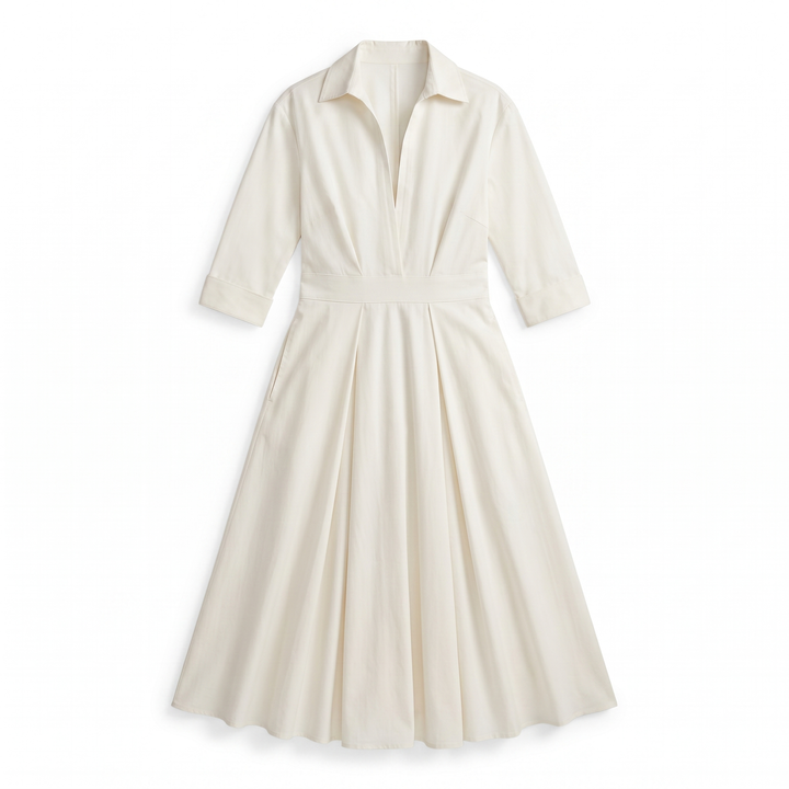 Sunoire sarah womens button front collared midi dress garment flatlay 01