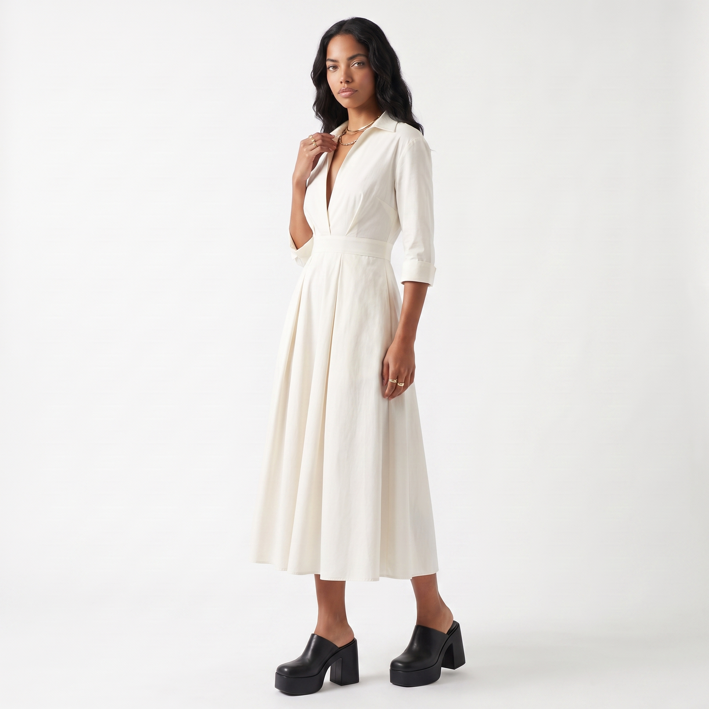 Sunoire sarah womens button front collared midi dress three quarter 01