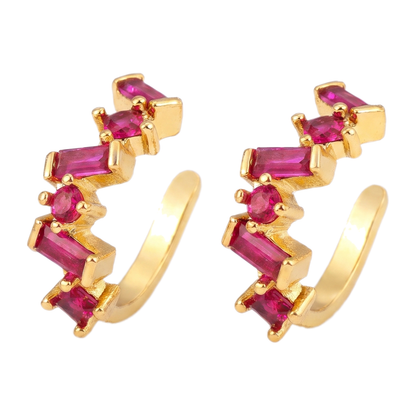 Sunoire qiku popular ear clip earrings no piercing cartilage 5 colors crystal women elegant aesthetic cubic zirconia copper jewelry gift 03 flatlay rose red