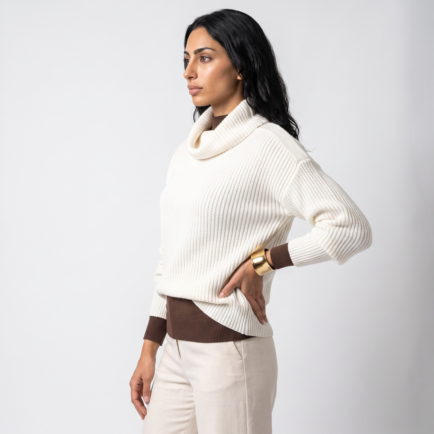 Sunoire scarlett womens ribbed cowl neck sweater button cuff knit jumper top side crop 01
