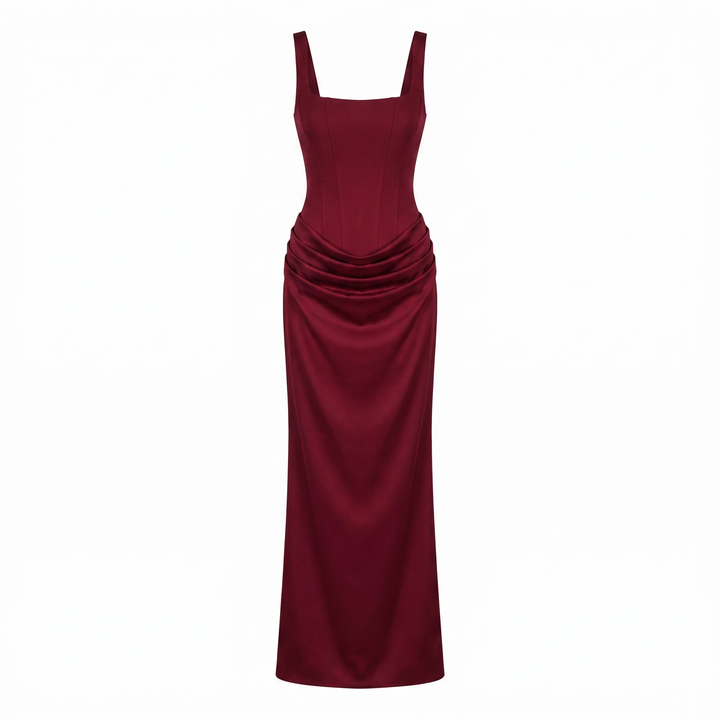 Sunoire sculpted corset maxi dress garment flatlay 01