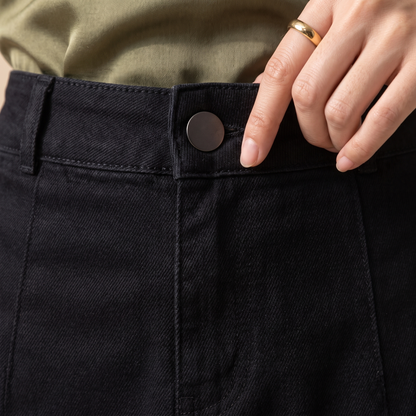Sunoire seraphine black denim skirt bottom detail 01