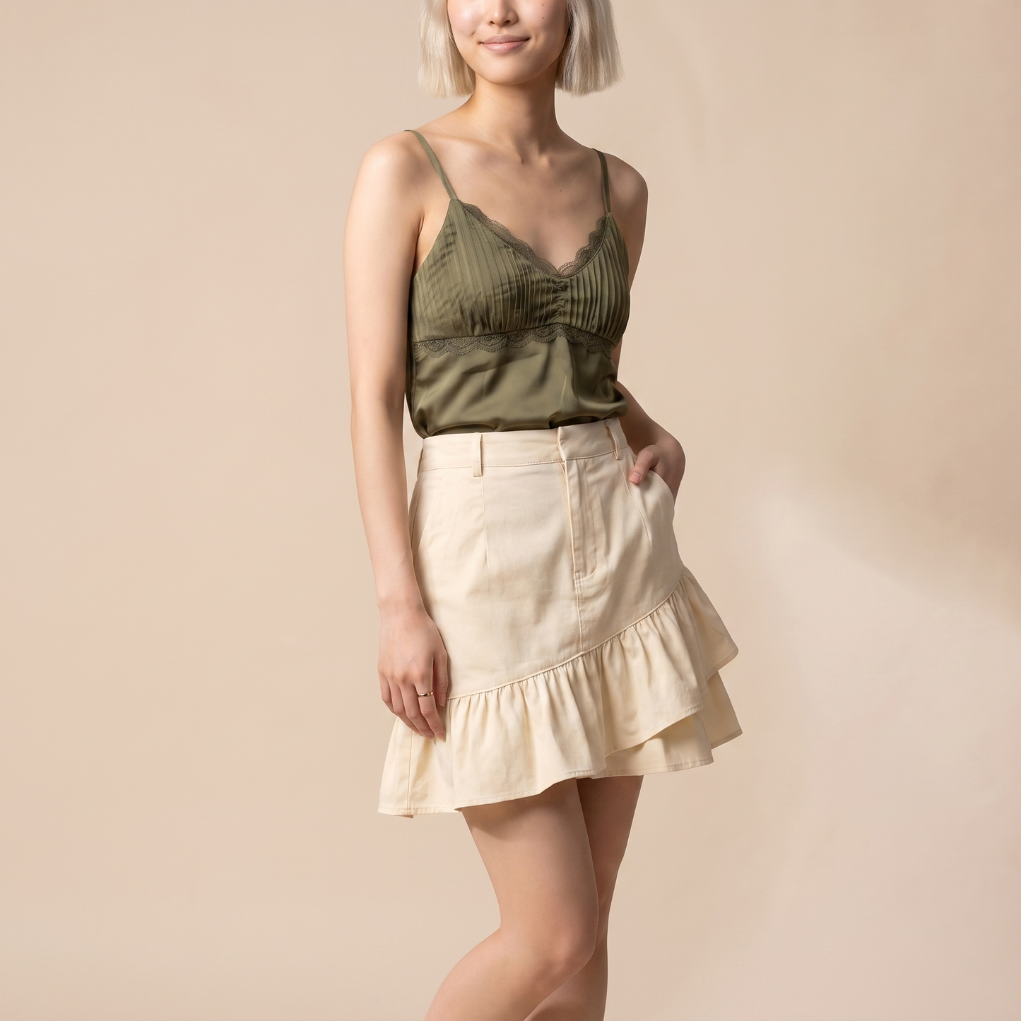 Sunoire seraphine black denim skirt colorway beige front crop 01