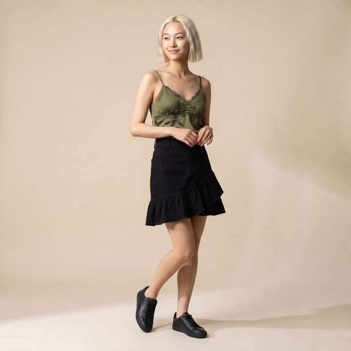 Sunoire seraphine black denim skirt front hero 01