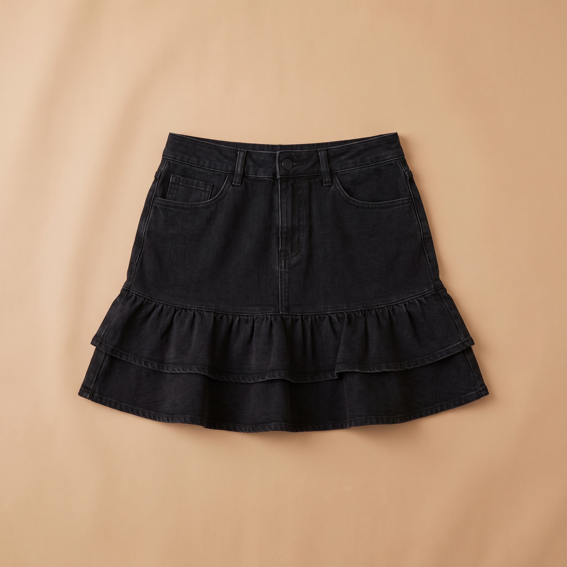 Sunoire seraphine black denim skirt garment flatlay 01