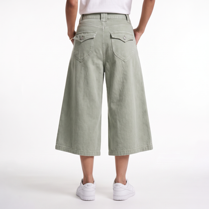 Sunoire serena sage green denim pants bottom back crop 01