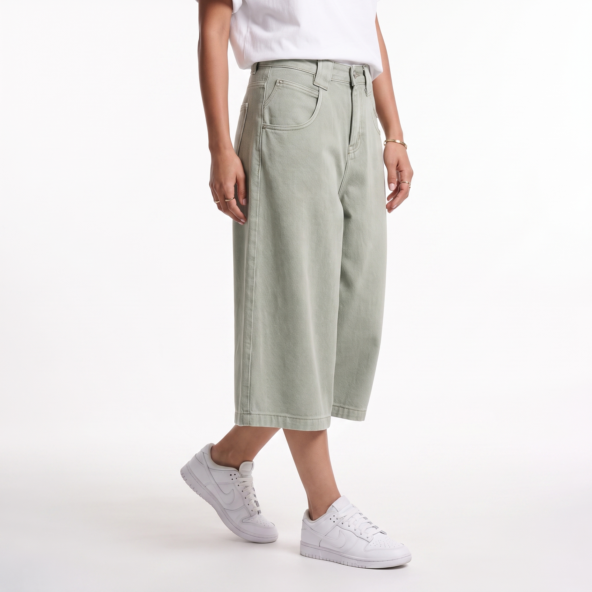 Sunoire serena sage green denim pants bottom crop 3q 01
