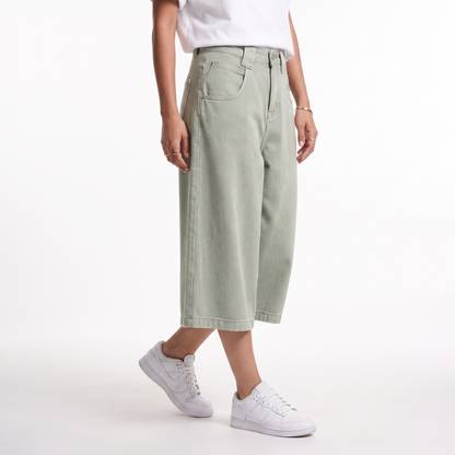 Sunoire serena sage green denim pants bottom crop 3q 01
