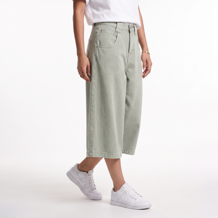 Sunoire serena sage green denim pants bottom crop 3q 01