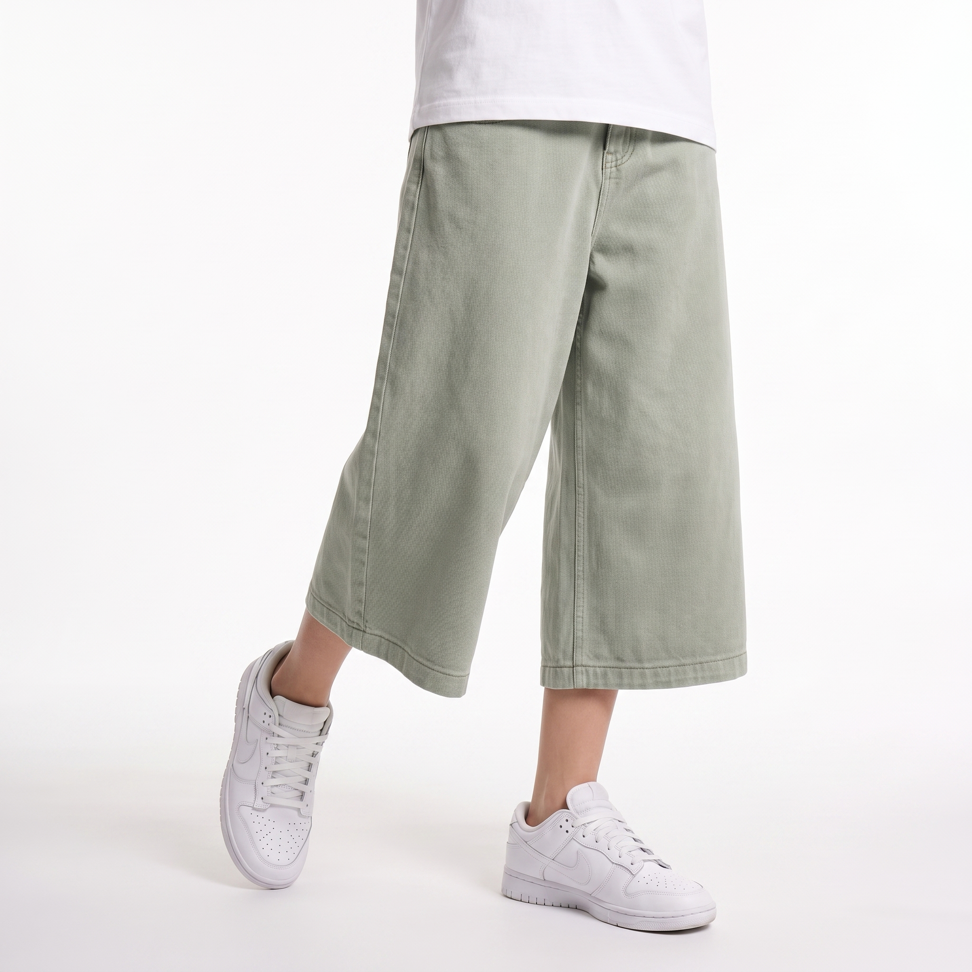 Sunoire serena sage green denim pants bottom front crop 01