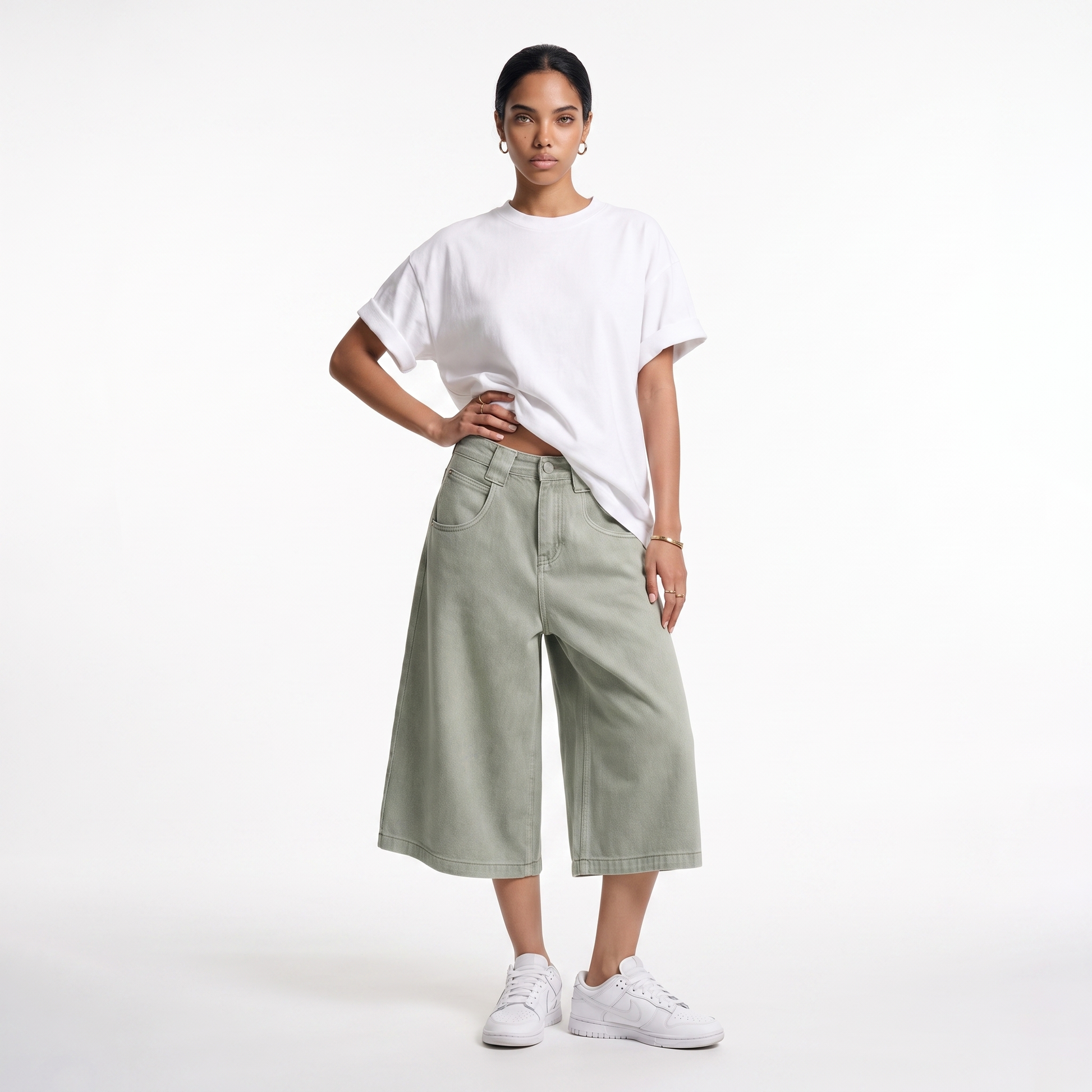 Sunoire serena sage green denim pants front hero 01