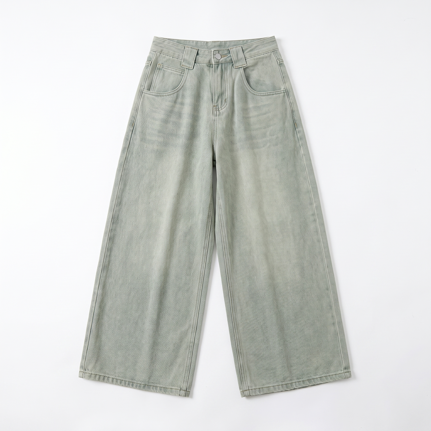 Sunoire serena sage green denim pants garment flatlay 01