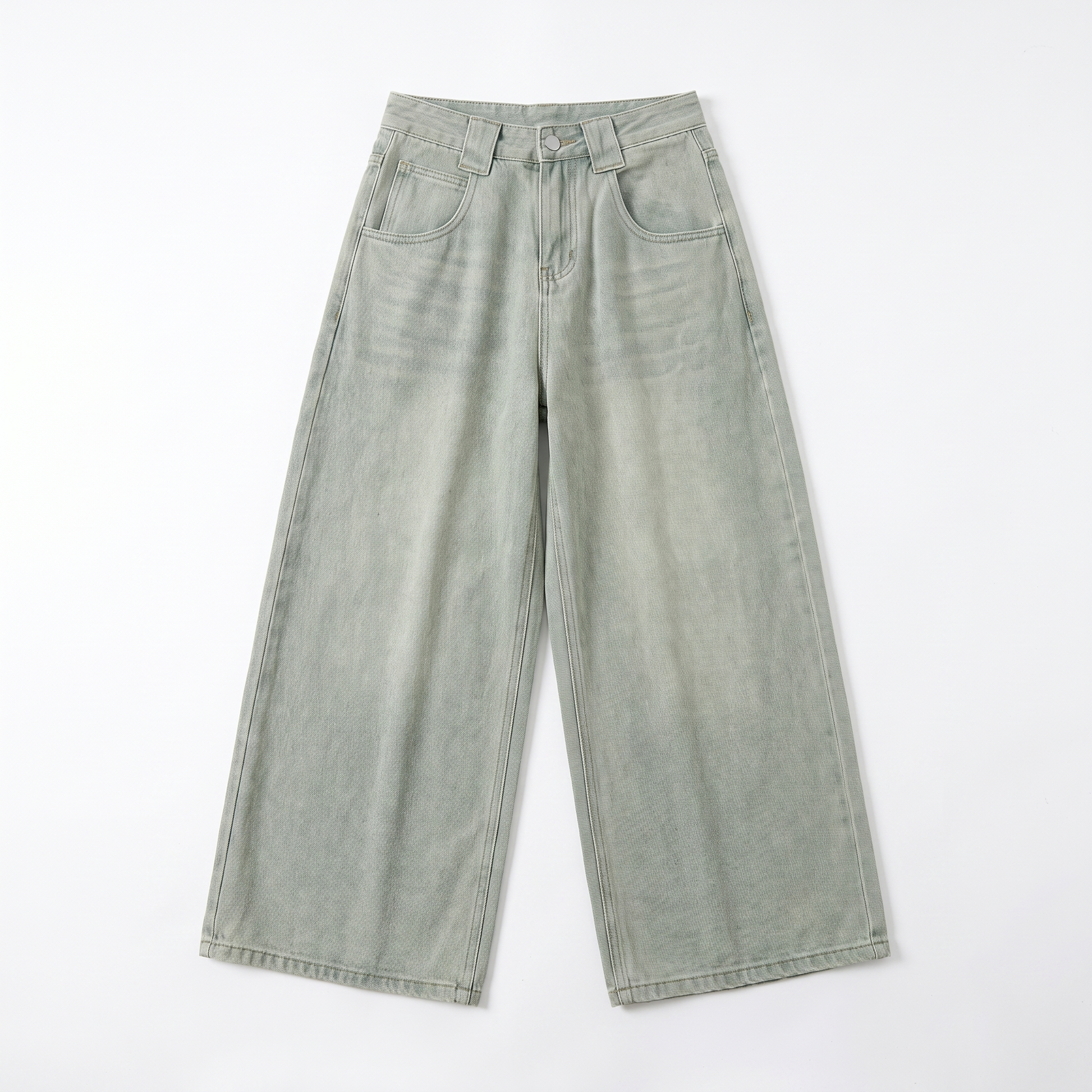 Sunoire serena sage green denim pants garment flatlay 01