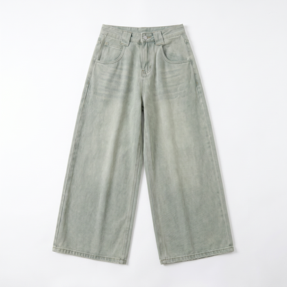 Sunoire serena sage green denim pants garment flatlay 01