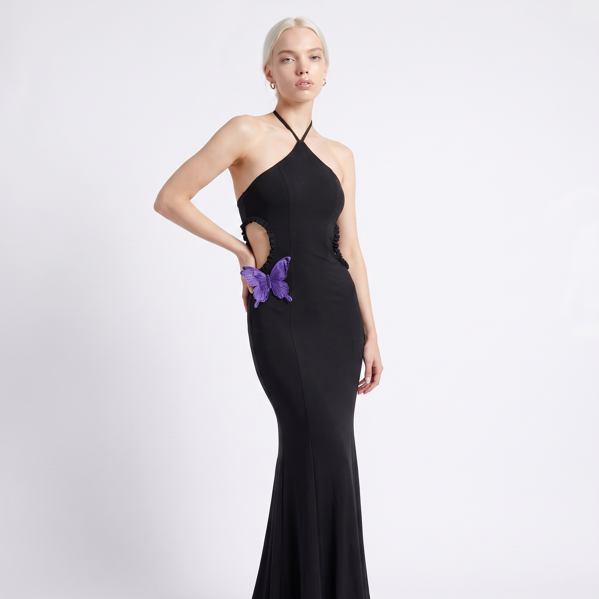 Sunoire sexy halter butterfly maxi dress outfits club women s halter beach maxi elegant dresses colorway black front hero 01