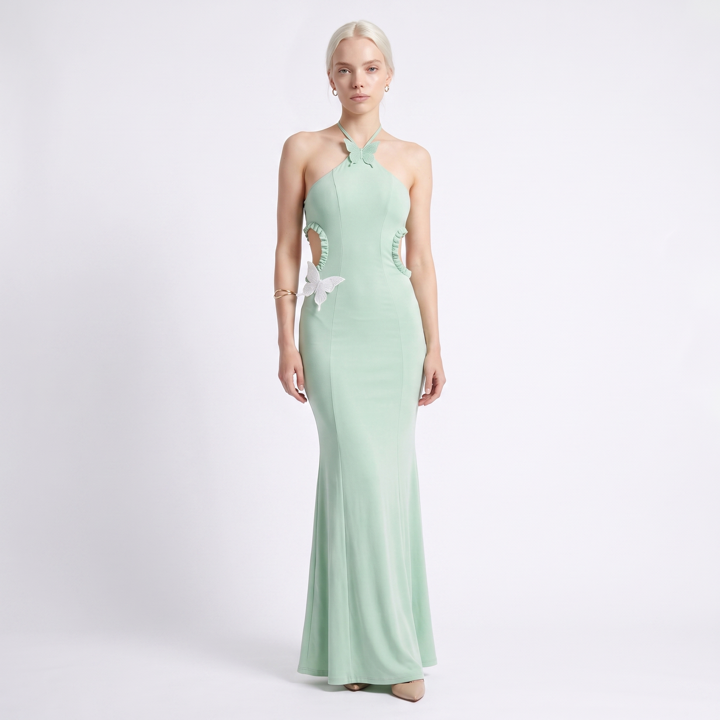 Sunoire sexy halter butterfly maxi dress outfits club women s halter beach maxi elegant dresses colorway green front hero 01