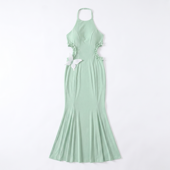 Sunoire sexy halter butterfly maxi dress outfits club women s halter beach maxi elegant dresses garment flatlay 01