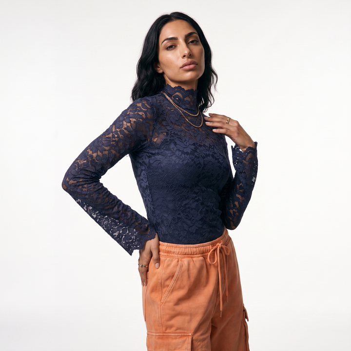 Sunoire sexy lace hollow out short blouse casual lantern long sleeve stand collar shirts female elegant blue red white loose tops top crop 3q 01