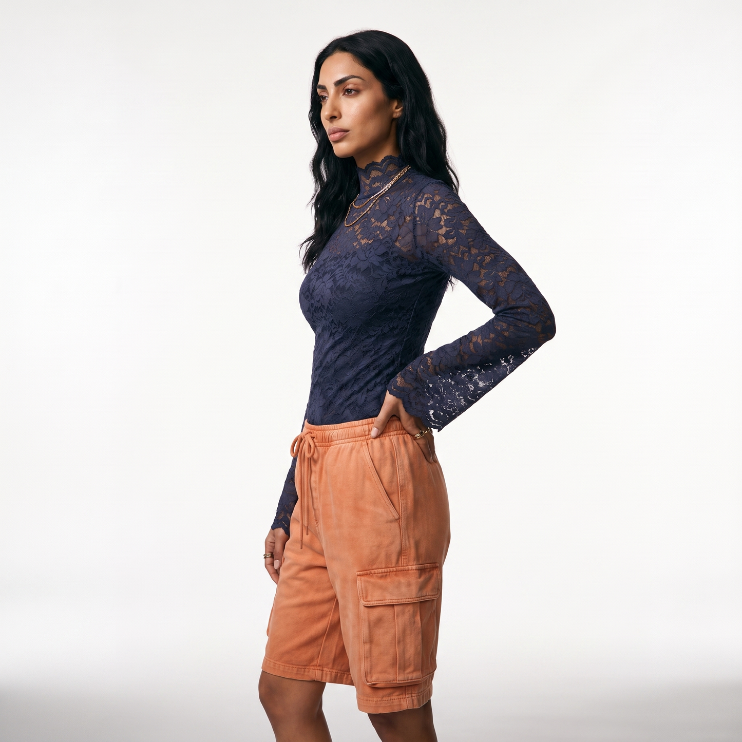 Sunoire sexy lace hollow out short blouse casual lantern long sleeve stand collar shirts female elegant blue red white loose tops top side crop 01