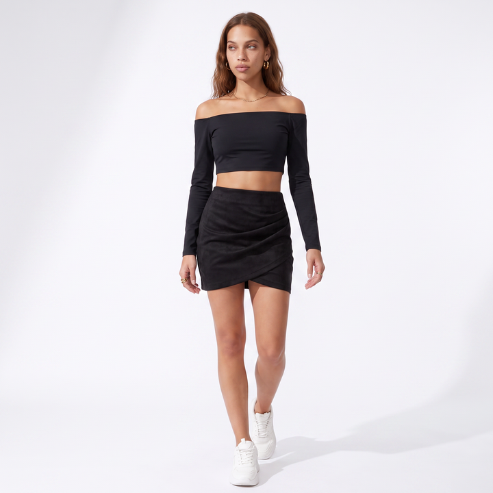 Women's Ruched Pleated Skirt – Caramel Everyday Casual — Black