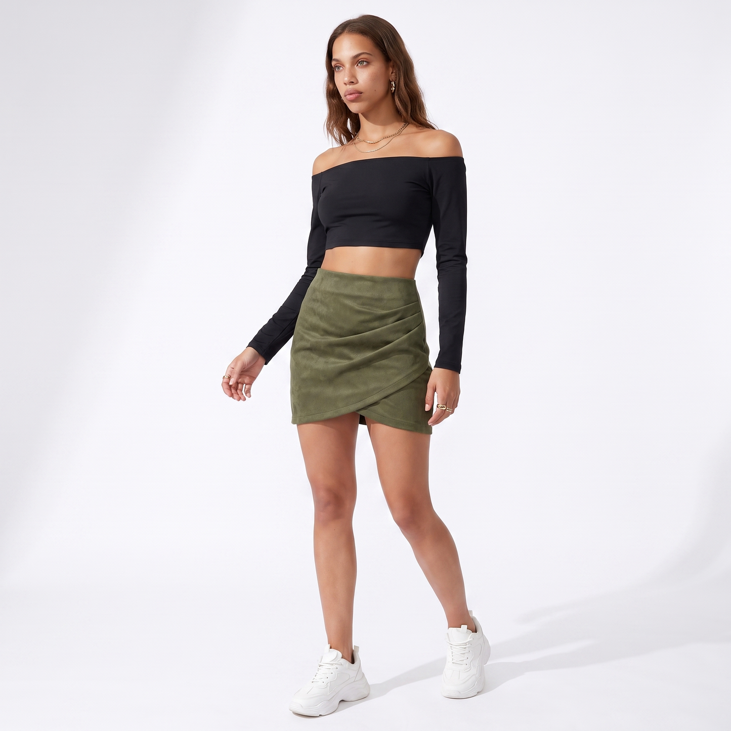 Sunoire sexy slanke faux suede rokken vrouwen herfst win 90d46a2b colorway olive green front hero 01