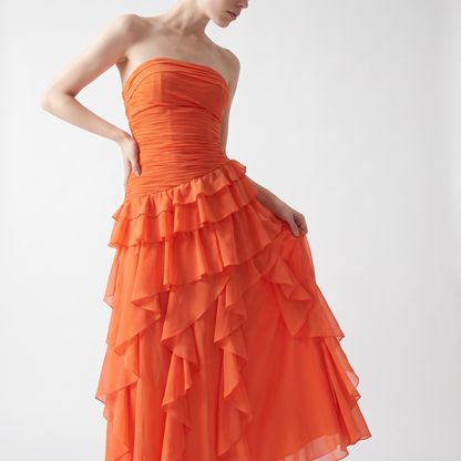 Sunoire sexy strapless tiered ruffled patchwork long dress women sleeveless a line dresses evening celebrity party gowns torso crop 01
