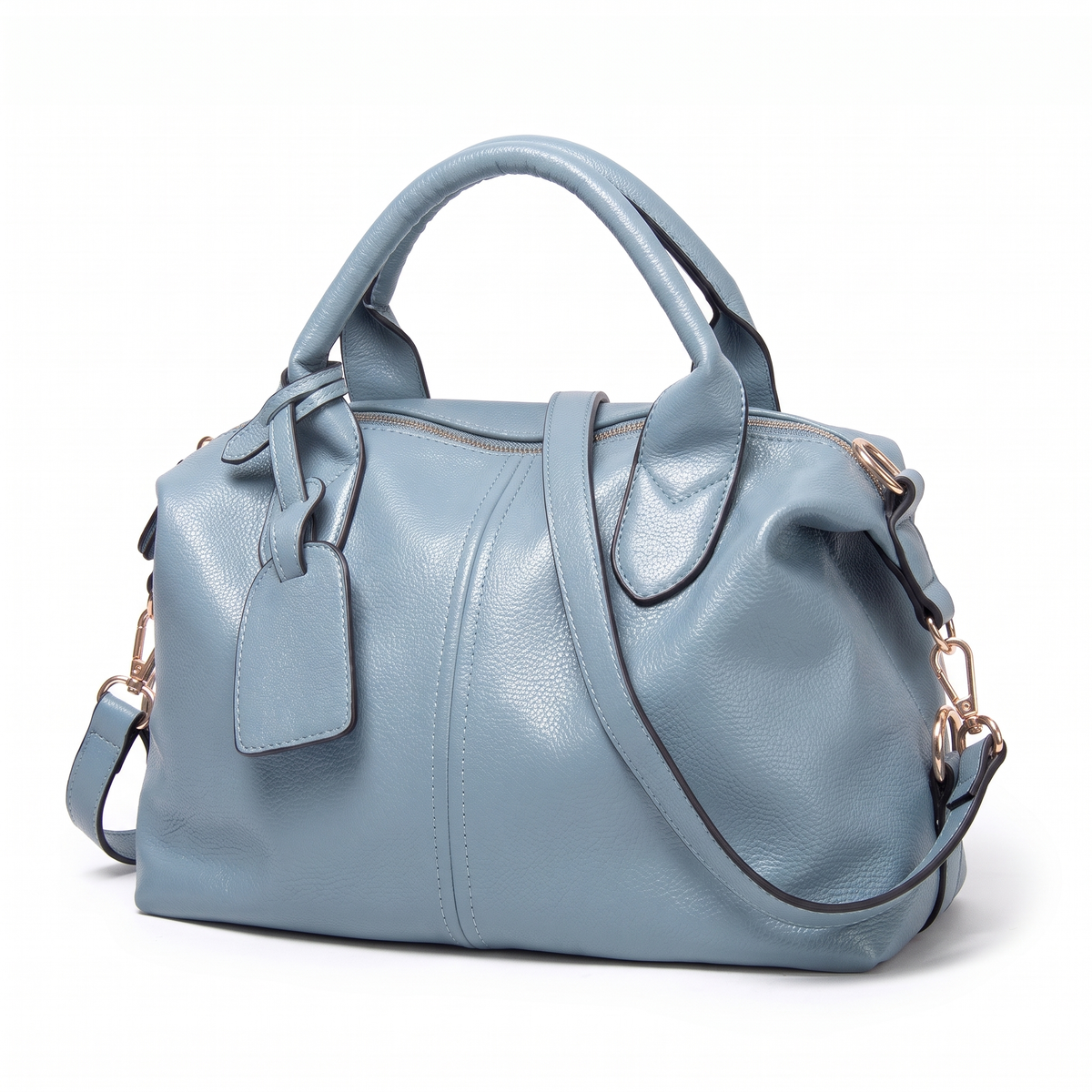 Women's Pebbled Faux Leather Bowler Bag, three-quarter view