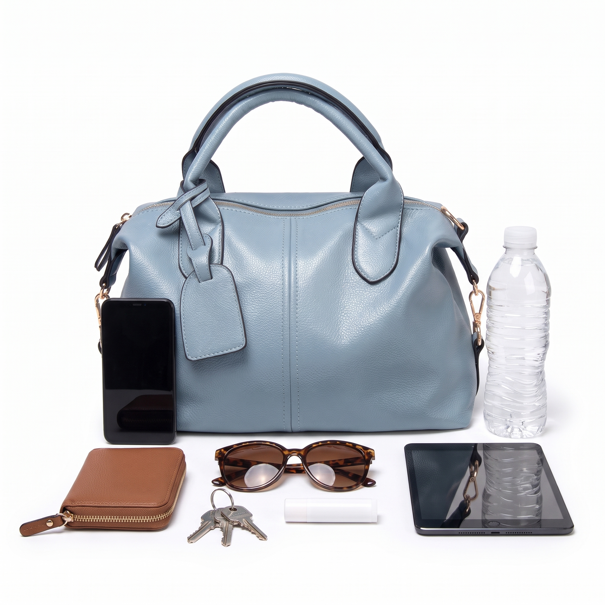 Women's Pebbled Faux Leather Bowler Bag, what fits inside