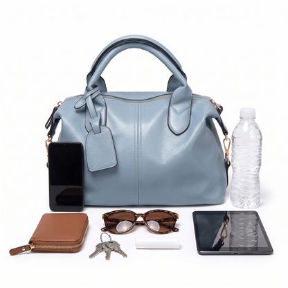 Women's Pebbled Faux Leather Bowler Bag, what fits inside