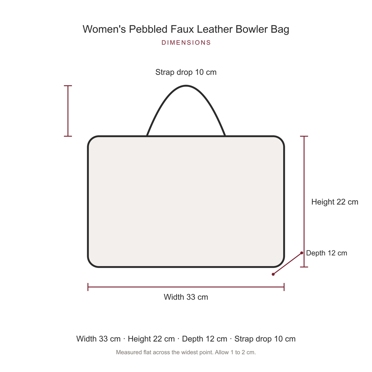 Women's Pebbled Faux Leather Bowler Bag, dimensions