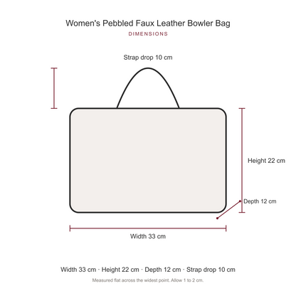 Women's Pebbled Faux Leather Bowler Bag, dimensions