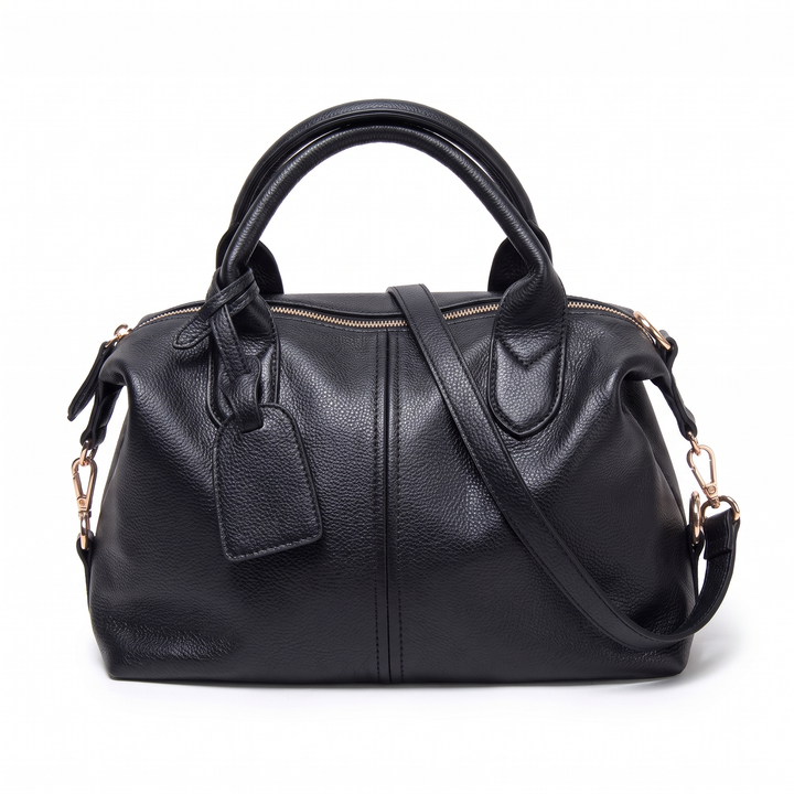 Women's Pebbled Faux Leather Bowler Bag – Sky Blue Everyday Casual Handbag — Black
