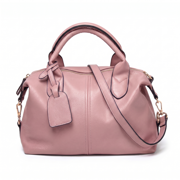 Women's Pebbled Faux Leather Bowler Bag – Sky Blue Everyday Casual Handbag — Pink