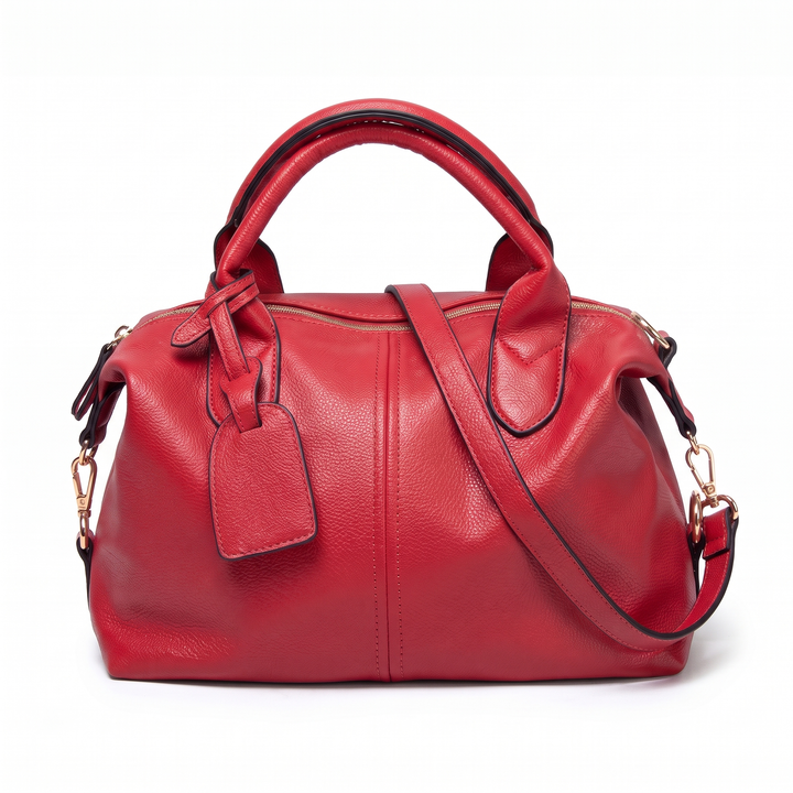 Women's Pebbled Faux Leather Bowler Bag – Sky Blue Everyday Casual Handbag — Red