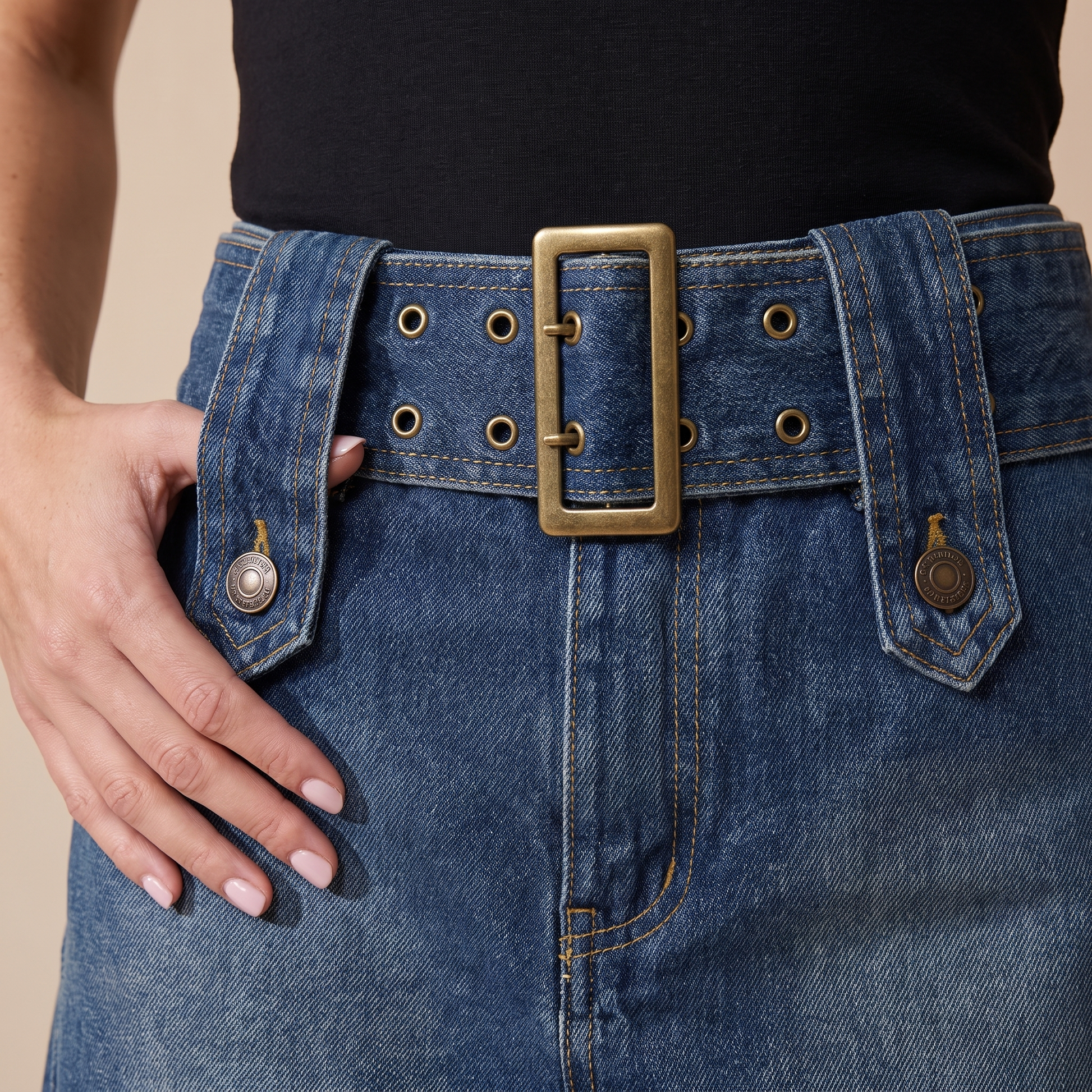 Sunoire sienna black denim skirt bottom detail 01