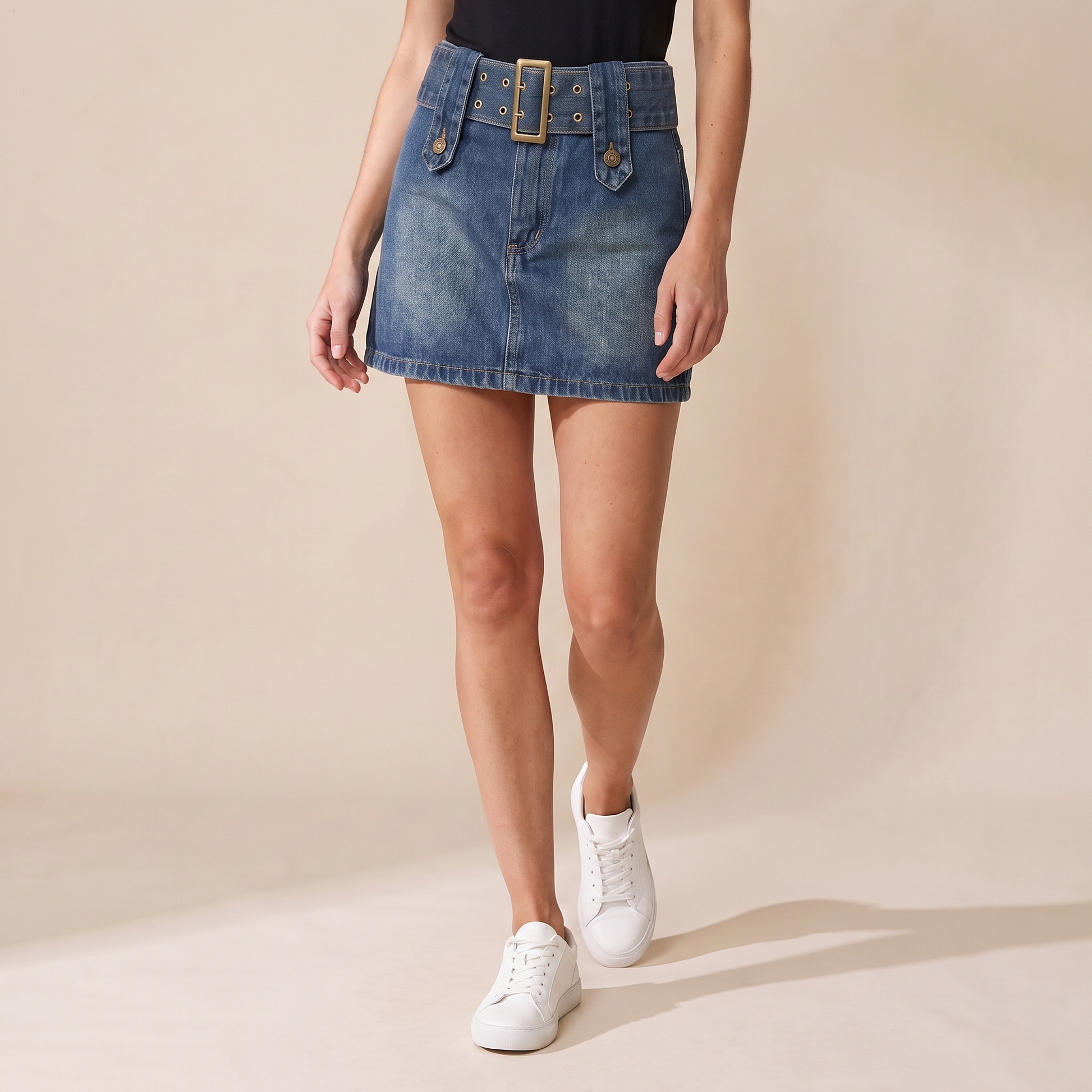 Sunoire sienna black denim skirt bottom front crop 01