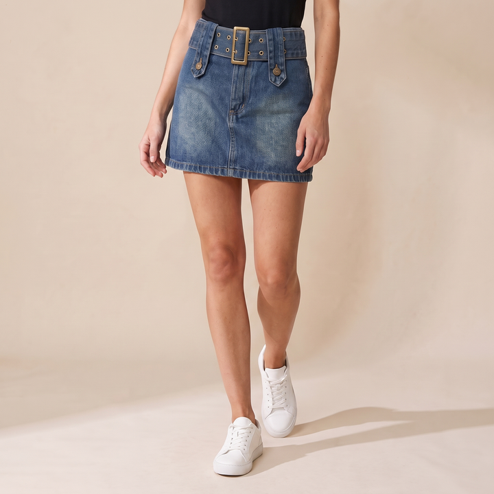 Sunoire sienna black denim skirt bottom front crop 01