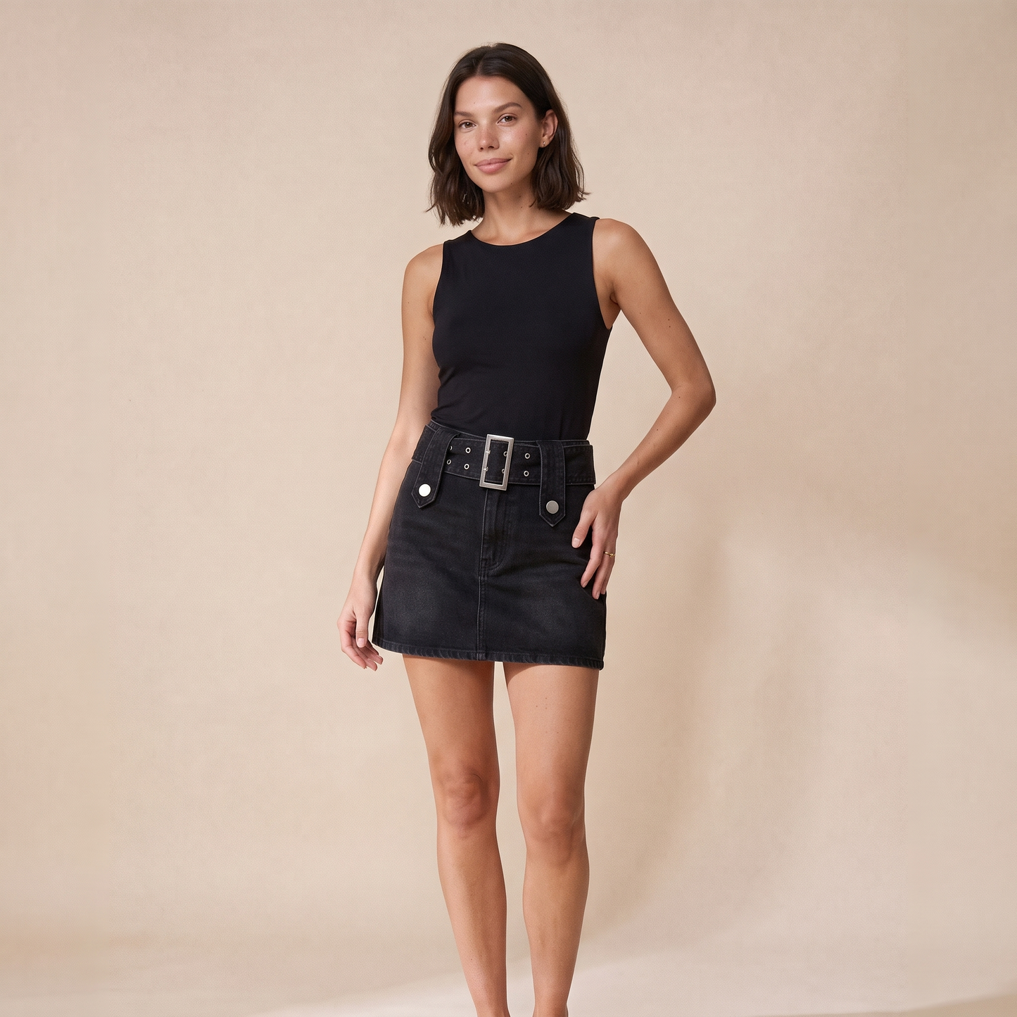 Sunoire sienna black denim skirt colorway black front hero 01