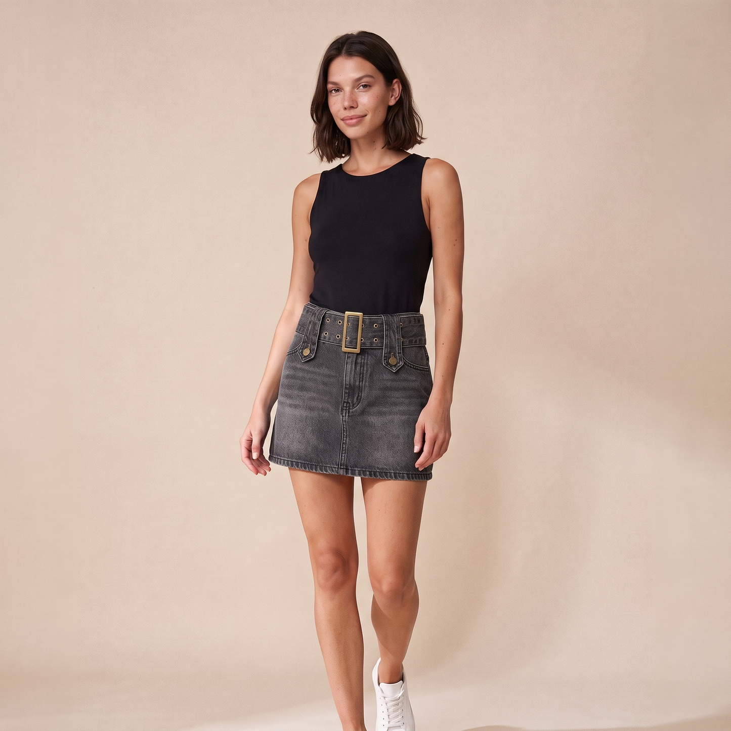Sunoire sienna black denim skirt colorway gray front hero 01