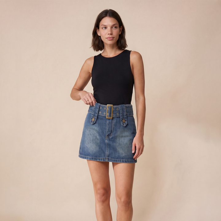 Seraphine Blue Denim Skirt — Light Blue