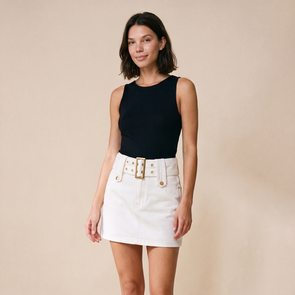 Sunoire sienna black denim skirt colorway white front hero 01