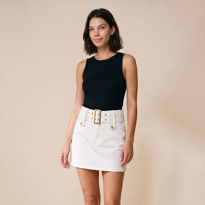 Seraphine Blue Denim Skirt — White