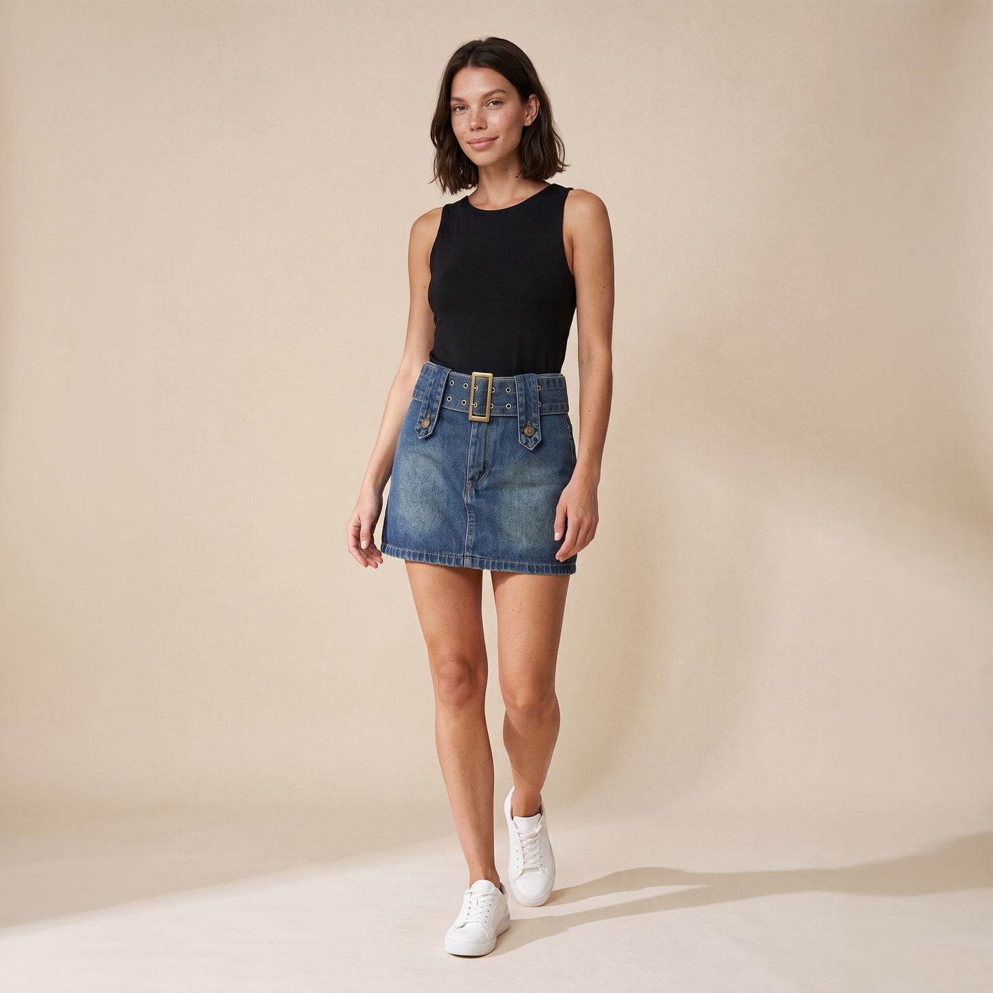 Sunoire sienna black denim skirt front hero 01