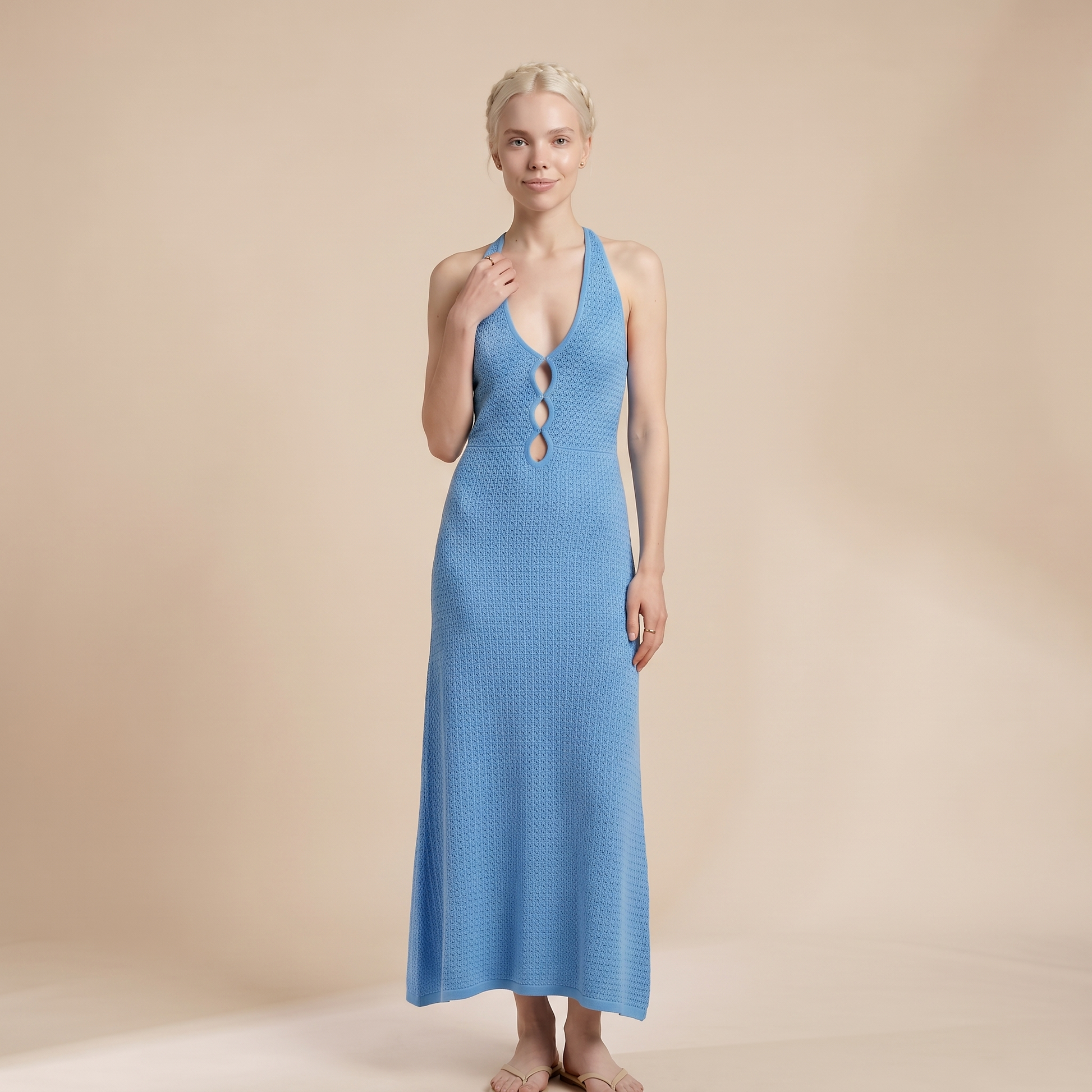 Sunoire sienna blue v neck dress colorway powder blue front hero 01