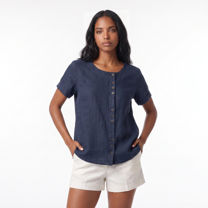 Sunoire sienna womens casual button front tunic top colorway navy front crop 01