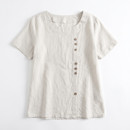 Sunoire sienna womens casual button front tunic top garment flatlay 01