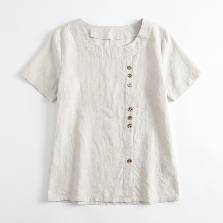 Sunoire sienna womens casual button front tunic top garment flatlay 01