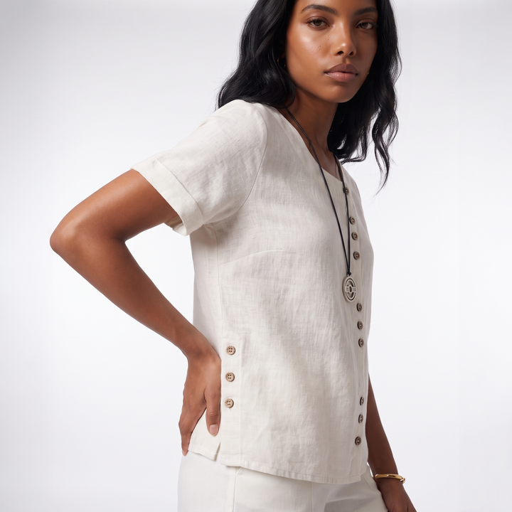 Sunoire sienna womens casual button front tunic top top detail 01