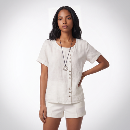 Sunoire sienna womens casual button front tunic top top front crop 01