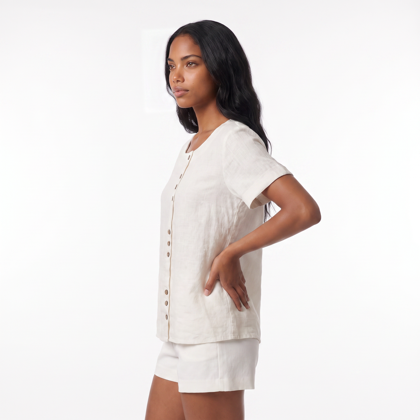 Sunoire sienna womens casual button front tunic top top side crop 01